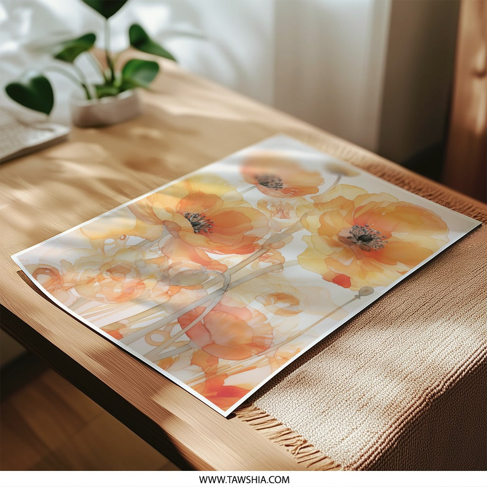 Orange Poppies Photographic Print, Floral Art, Botanical Wall Decor, Flower Photography, Home Decor, Wall Art, Poppy Print - Tawshia