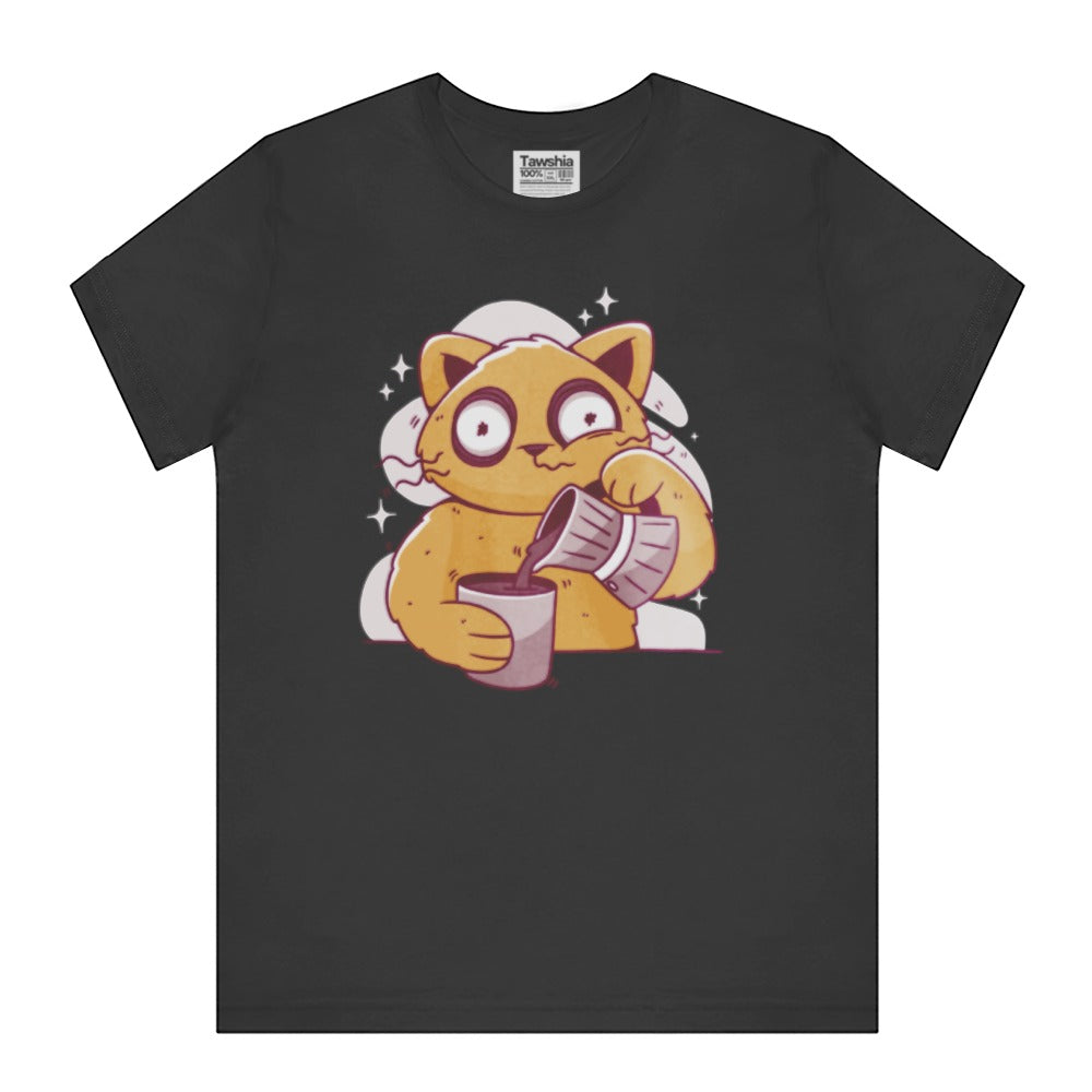 Cute Cat Pouring Coffee Graphic Design T-Shirt Product