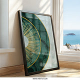 Emerald Gold Burst Wall Art, Abstract Circle Print, Modern Home Decor, Elegant Wall Decor, Stylish Artwork, Contemporary Design - Tawshia