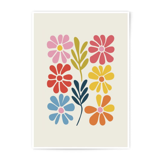 Retro Flower Photographic Print, Colorful Floral Wall Art, 70s Inspired Decor, Groovy Flowers Print, Vintage Aesthetic Home Decor - Tawshia