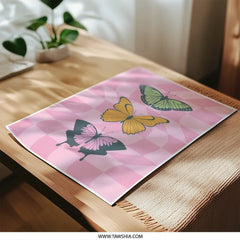 Butterfly Photographic Print, Pink Checkered Art, Colorful Butterflies, Home Decor, Trendy Wall Art, Girl Room Art - Tawshia