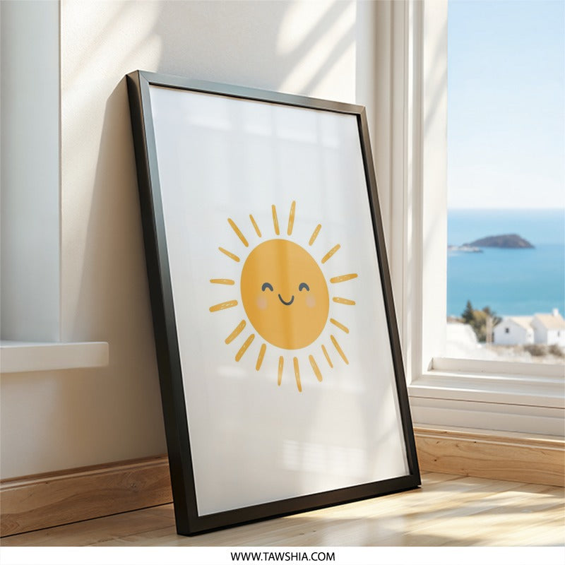 Smiling Sun Wall Art, Kids Room Decor, Sunshine Print, Nursery Art, Happy Sun Illustration, Bright Wall Decor, Cheerful Home Decor (138) - Tawshia