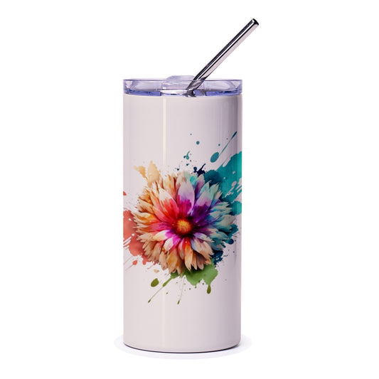 Watercolor Flower Tumbler, Floral Tumbler Gift, Colorful Flower Design, Modern Art Tumbler, Unique Gift Idea - Tawshia