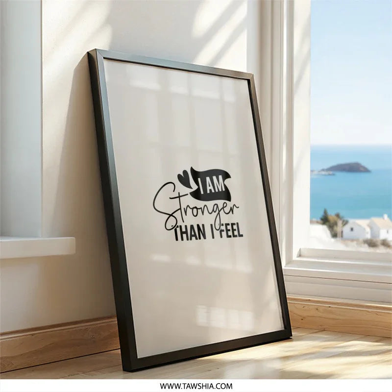 I Am Stronger Than I Feel Wall Art, Motivational Wall Decor, Inspirational Quote Print, Positive Affirmation Art, Encouragement Gift - Tawshia