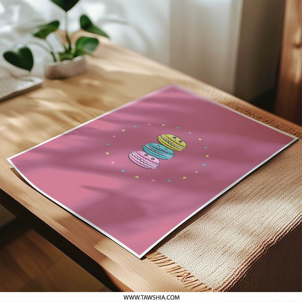 Cute Macarons Photographic Prints, Kawaii Food Art, Dessert Wall Decor, Colorful Kitchen Prints, Sweet Treat Art Print - Tawshia