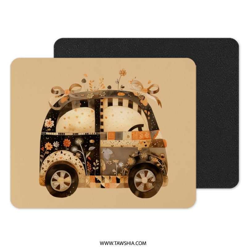 Floral Car MousePad, Unique Desk Decor, Cute Car Art, Car Lover Gift, Artistic Office Accessory, Fun Mouse Pad, Aesthetic Workstation - Tawshia