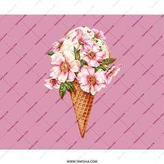 Floral Ice Cream Cone Mouse Pad, Pink Flower Mousepad, Office Desk Decor, Cute Mouse Mat, Girly Aesthetic Mousepad, Gift Idea, Computer Pad - Tawshia
