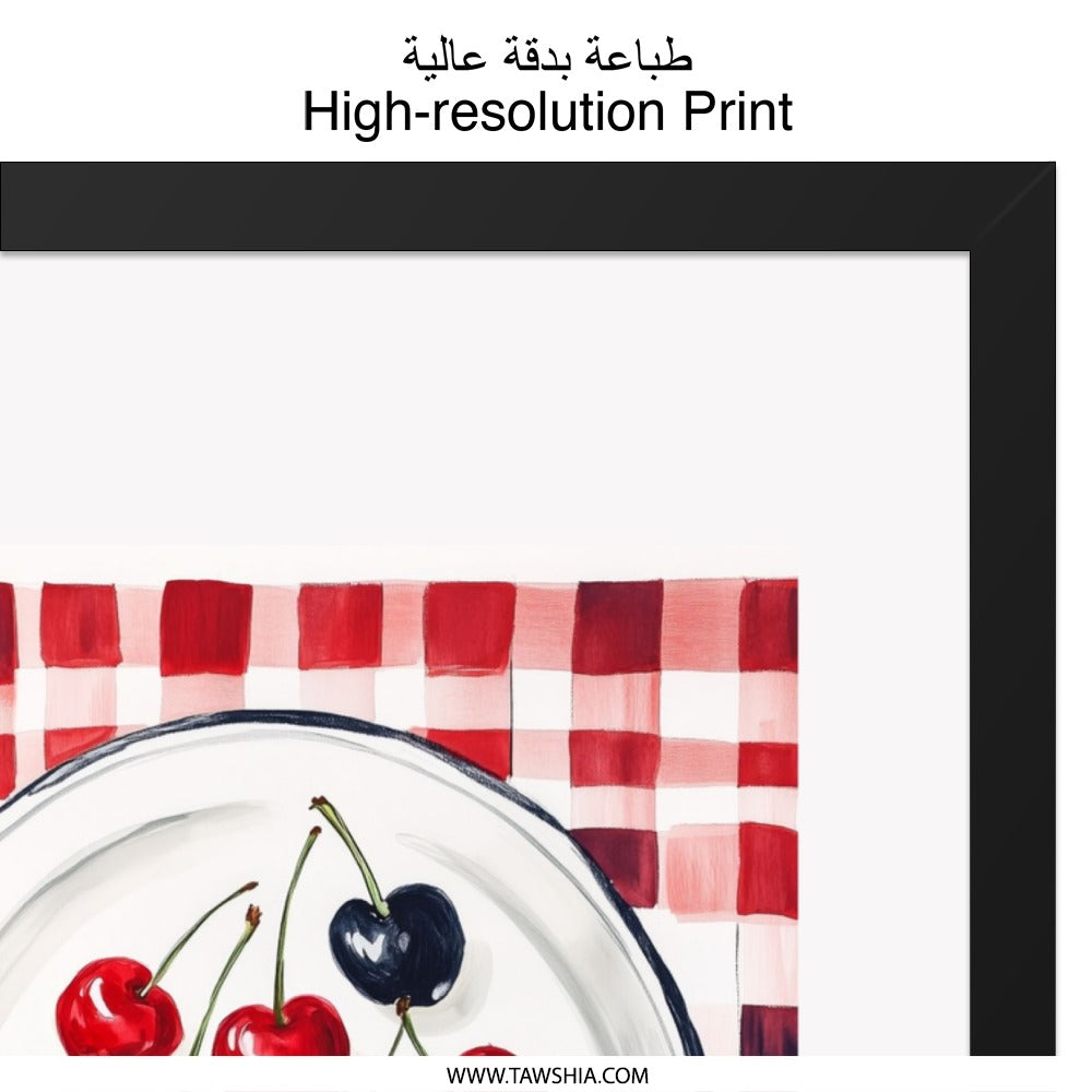 Cherry Blueberry Wall Art, Kitchen Wall Decor, Fruit Still Life, Red Plaid Print, Summer Wall Art, Home Decor, Modern Wall Decor - Tawshia