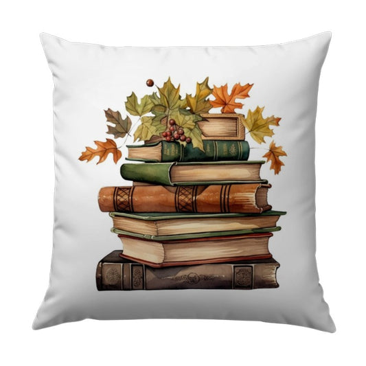 Book Stack Pillow, Autumn Leaves Pillow, Fall Decor Pillow, Cozy Reading Nook Pillow, Book Lover Gift, Library Decor Pillow - Tawshia