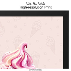 Pink Ice Cream Framed Wall Art, Sweet Treat Decor, Kitchen Art Print, Dessert Lover Gift, Food Illustration, Modern Wall Decor - Tawshia