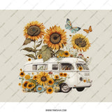 Sunflower VW Bus Mouse Pad, Floral Camper Van Desk Decor, Butterflies Boho Office Gift, Hippie Van Computer Accessory, Desk Mat - Tawshia