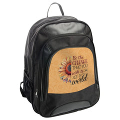 Sunflower Backpack, Motivational Quote, Floral Design, Change the World, Trendy Rucksack, Unique Present, Everyday Carry, College BackPack - Tawshia
