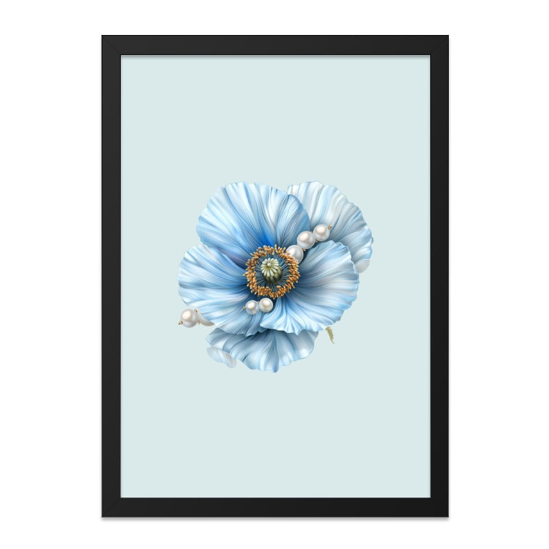 Blue Poppy Wall Art, Floral Pearl Decor, Botanical Print, Elegant Home Decor, Feminine Wall Hanging, Modern Art Print, Nature Inspired Art - Tawshia