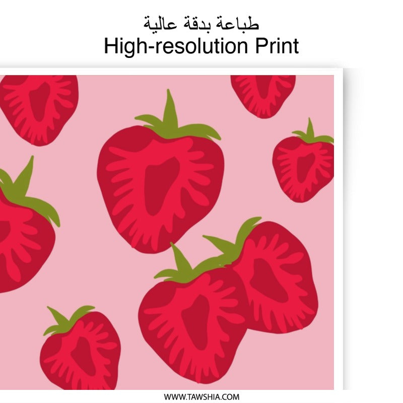 Strawberry Photographic Print, Fruit Wall Art, Pink Aesthetic Print, Kitchen Decor, Foodie Gift, Modern Home Decor, Vibrant Art Print - Tawshia