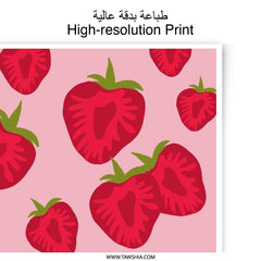 Strawberry Photographic Print, Fruit Wall Art, Pink Aesthetic Print, Kitchen Decor, Foodie Gift, Modern Home Decor, Vibrant Art Print - Tawshia