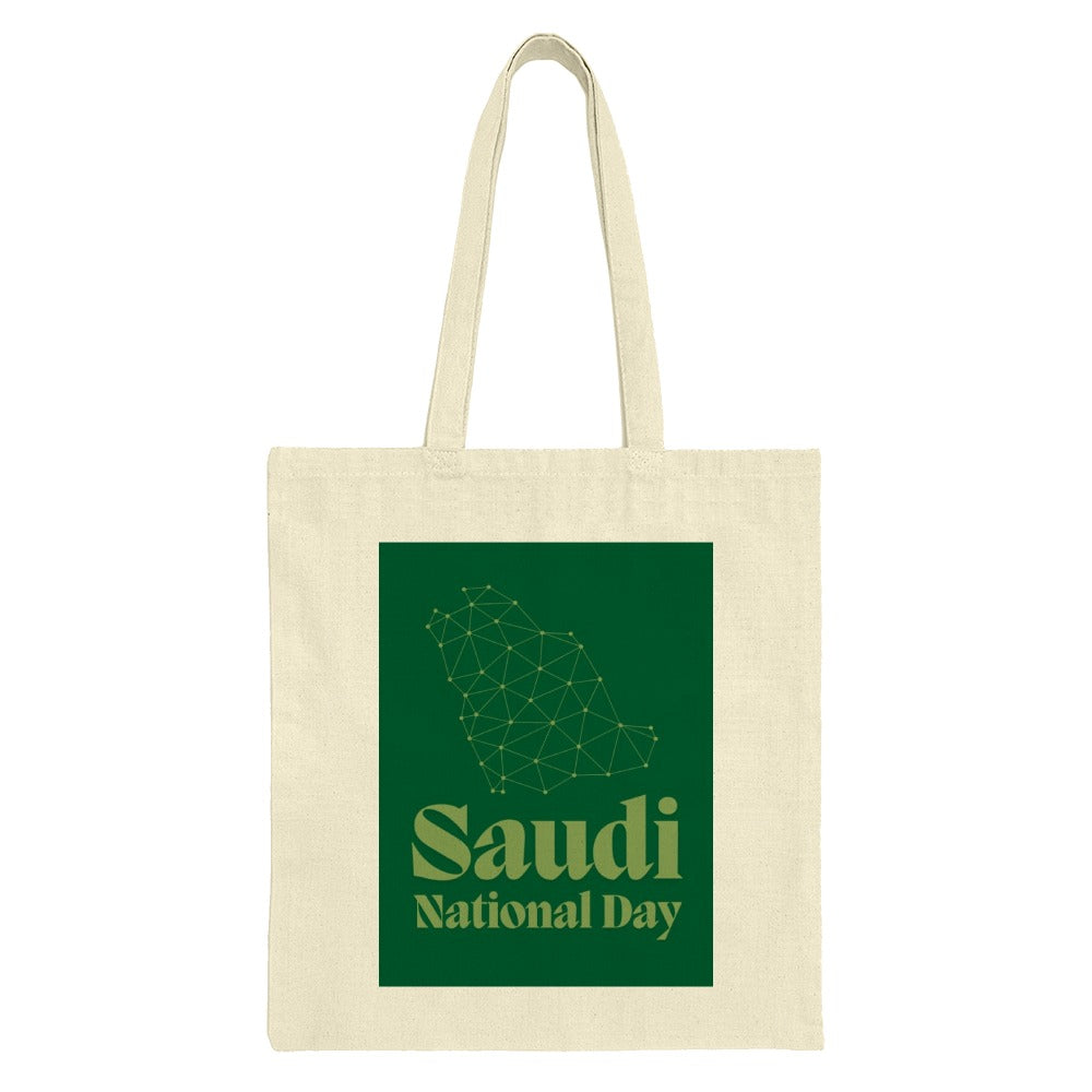 Saudi National Day Tote Bag, KSA Map Art, Geometric Design, Celebration Gift, Saudi Arabia Pride, Green and Gold Theme, Souvenir Bag - Tawshia
