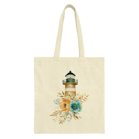 Floral Lighthouse Tote Bag, Nautical Gift, Coastal Decor, Beach Lover Gift, Flower Design Tote, Everyday Bag, Unique Design - Tawshia