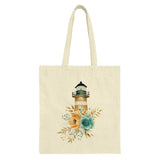 Floral Lighthouse Tote Bag, Nautical Gift, Coastal Decor, Beach Lover Gift, Flower Design Tote, Everyday Bag, Unique Design - Tawshia