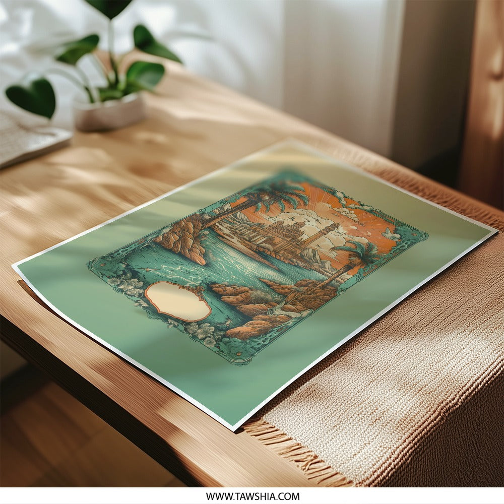 Exotic Palace Photographic Print, Tropical Oasis Art, Desert Landscape Photo, Ornate Frame, Palm Tree Decor, Scenic View Print - Tawshia