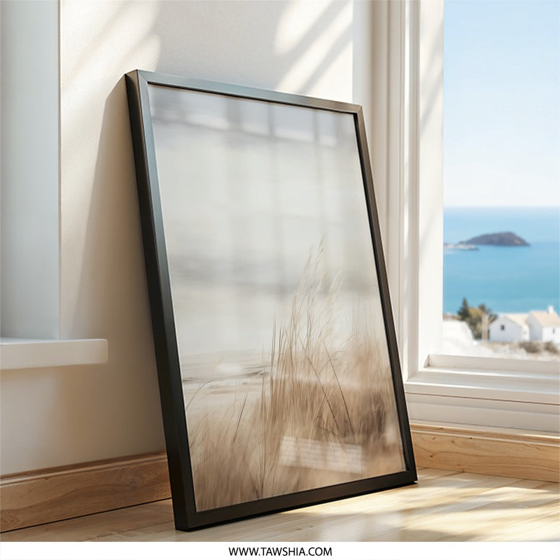 Coastal Grass Wall Art, Beach Scene Print, Neutral Landscape Photo, Minimalist Wall Decor, Serene Coastal Art, Modern Home Decor - Tawshia