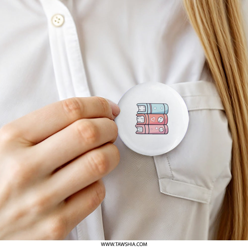 Stack of Books Pinback Button, Kawaii Books Badge, Book Lover Gift, Cute Pin Button, Colorful Books, Reader Accessory, Trendy Buttons - Tawshia