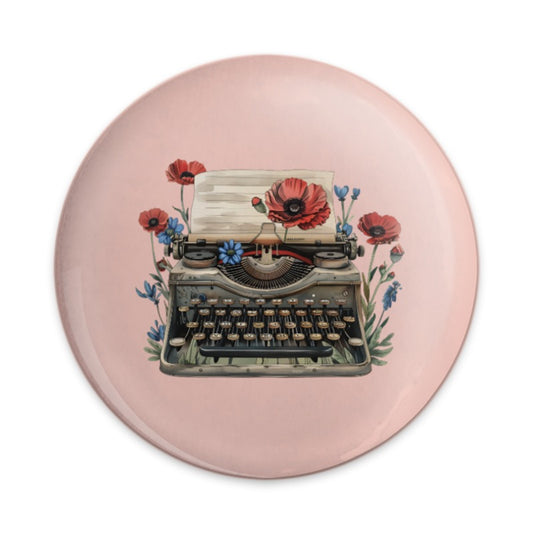 Floral Typewriter Pinback, Vintage Writer Gift, Retro Pin, Flower Pin, Unique Badge, Trendy Accessories, Gift for Authors, Artistic Pinback - Tawshia