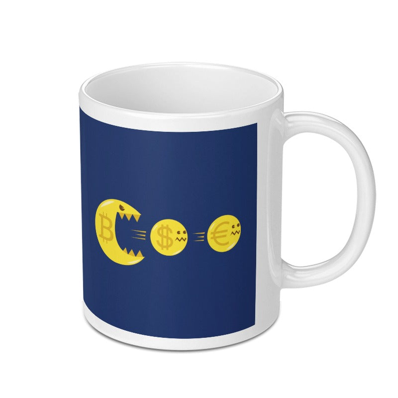 Bitcoin Eating Dollar and Euro Design Mug product
