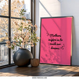 Mothers Inspire Dreams Wall Art, Inspirational Quote Print, Pink Wall Decor, Gift for Mom, Home Decor, Positive Affirmation - Tawshia