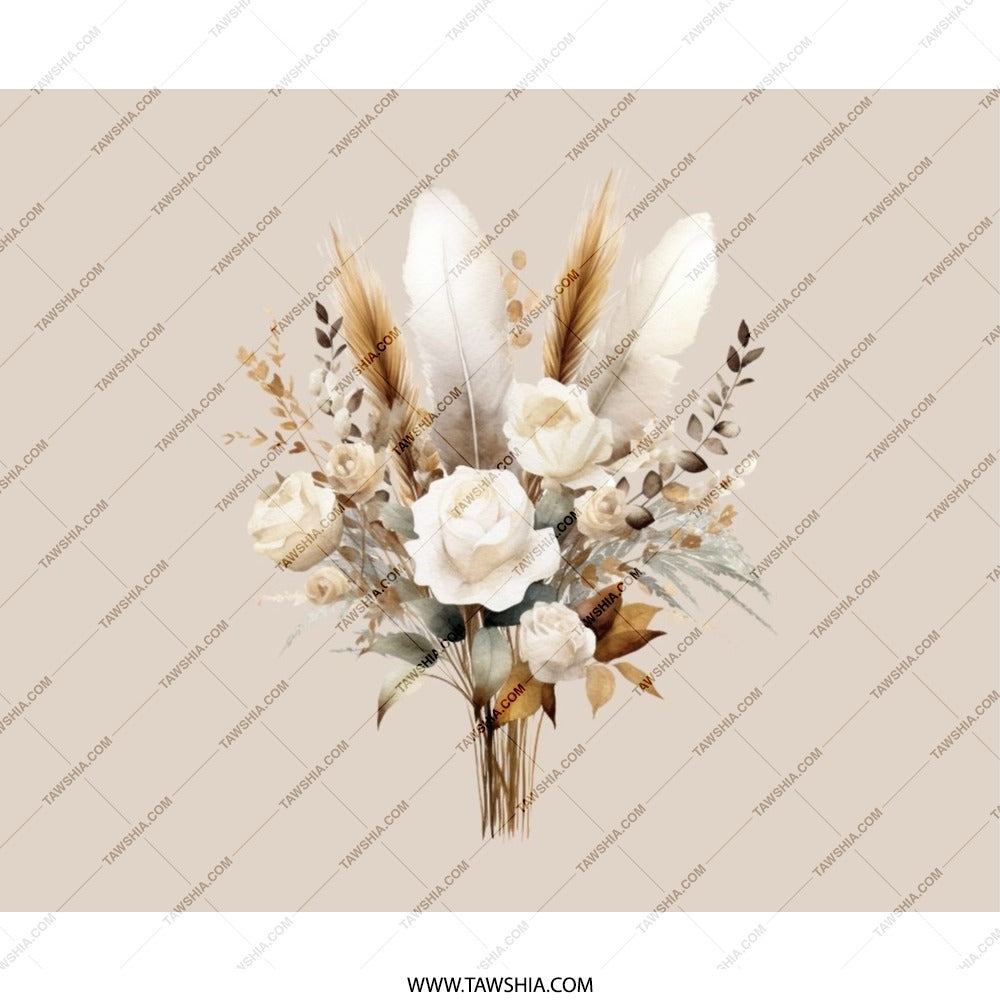 Boho Floral Mouse Pad, Cream Rose Bouquet, Feather Accents, Trendy Office Decor, Unique Computer Accessory, Stylish Workspace - Tawshia