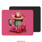 Cactus Mouse Pad, Cowboy Hat Decor, Floral Mousepad, Western Desk Accessories, Pink Cute Mouse Mat, Office Decor, Computer Accessories - Tawshia