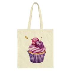 Cherry Cupcake Tote Bag, Watercolor Art, Foodie Gift, Pastry Lover, Bakery Design, Purple Pink, Sweet Treat, Dessert Bag, Cute Grocery Bag - Tawshia