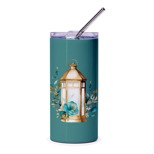 Lantern Tumbler, Floral Tumbler, Flower Tumbler, Decorative Tumbler, Garden Lantern Tumbler, Teal Tumbler, Gifts for Her, Drinkware - Tawshia