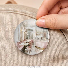 Cafe Scene Pinback, Watercolor Restaurant Pin, Aesthetic Cafe Decor Pinback, Trendy Foodie Pin, Stylish Pinbacks - Tawshia