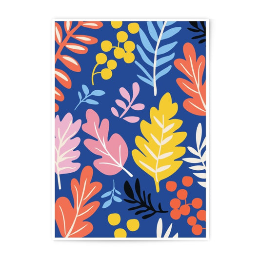 Floral Photographic Print, Colorful Leaf Art, Modern Botanical Decor, Abstract Plant Illustration, Blue Background, Unique Wall Art - Tawshia