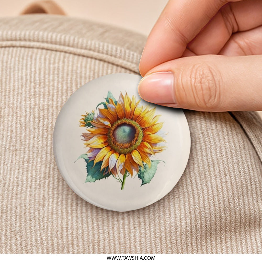 Sunflower Pinback Button, Floral Art Pin, Cute Summer Accessory, Botanical Badge, Trendy Pin, Gift Idea, Flower Lover Button, Nature - Tawshia