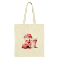 Coffee and Donut Tote Bag, Watercolor Heart, Gift Idea, Food Lover Tote, Cute Tote, Valentine's Day Tote, Unique Tote - Tawshia