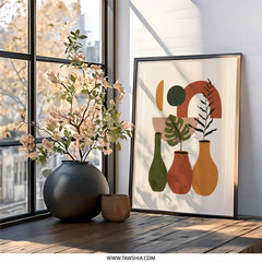 Abstract Plant Wall Art, Geometric Art Print, Modern Home Decor, Neutral Tone Art, Minimalist Design, Botanical Print, Living Room Wall Art - Tawshia