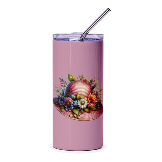 Floral Hat Tumbler, Elegant Tumbler, Gift for Her, Tea Party Tumbler, Garden Party Gift, Tumbler with Straw, Unique Tumbler - Tawshia