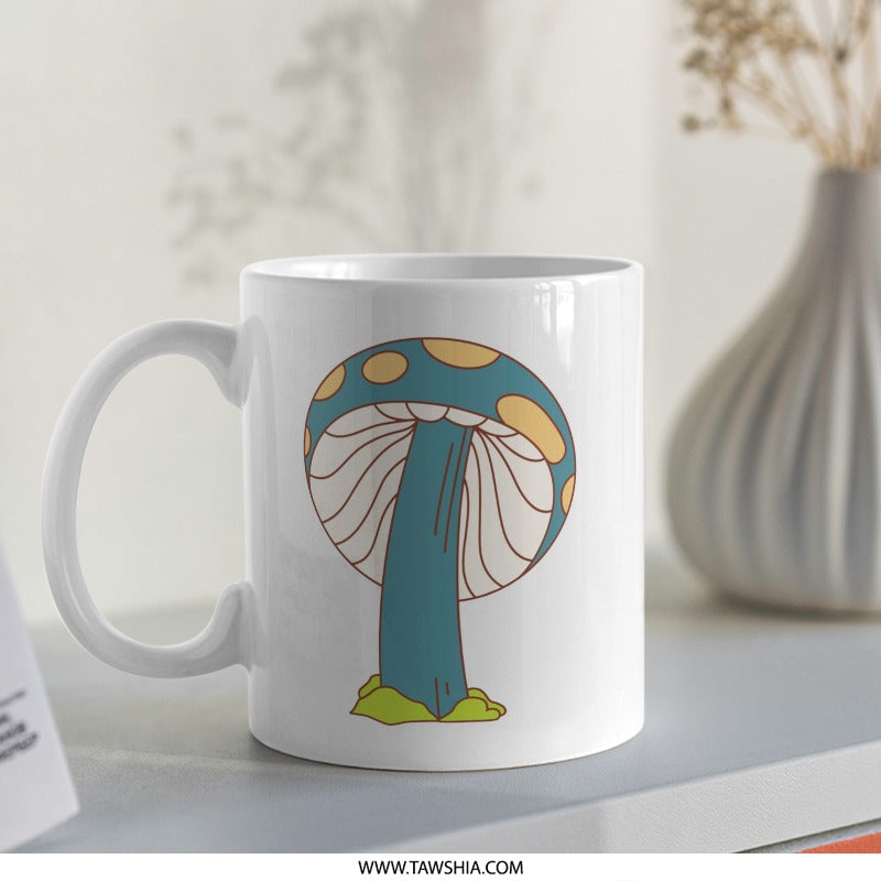 Mushroom Mug, Blue Mushroom Design, Whimsical Mug, Cute Tea Mug, Coffee Lover Gift, Kitchen Decor, Fungi Mug, Unique Mug Gift - Tawshia