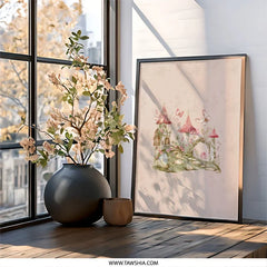 Enchanted Fairy House Wall Art, Mushroom Home Print, Butterfly Decor, Fantasy Castle Artwork, Whimsical Gift - Tawshia