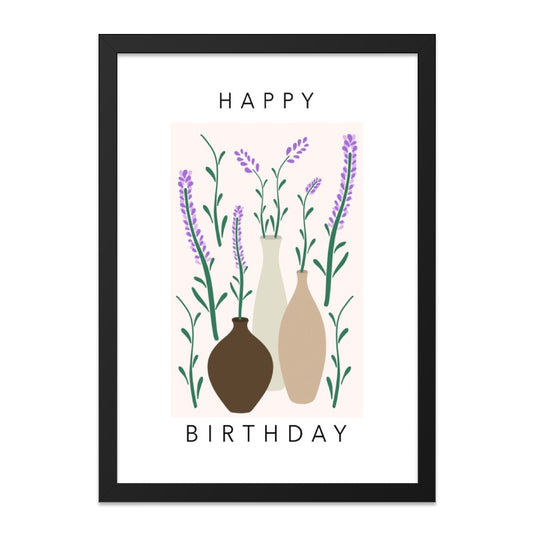 Happy Birthday Lavender Wall Art, Floral Print, Birthday Gift, Minimalist Decor, Flower Illustration, Botanical Art, Vases Wall Decor - Tawshia