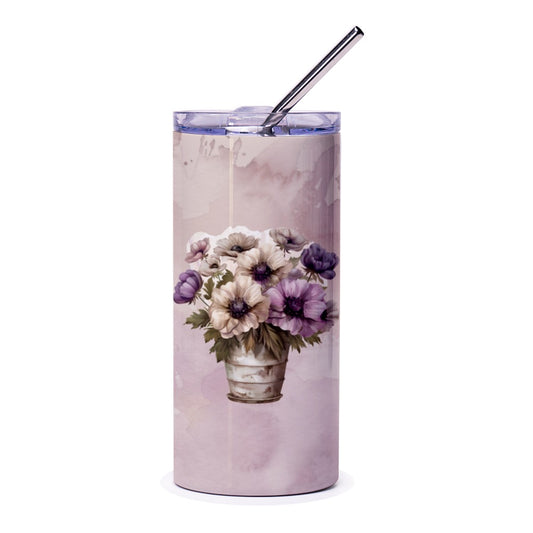 Floral Tumbler, Anemone Flower, Purple Flower Tumbler, Flower Arrangement Tumbler, Elegant Tumbler, Travel Mug, Gift For Her, For Mom - Tawshia
