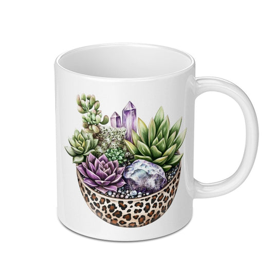 Succulent Mug, Crystal Mug, Leopard Print, Plant Lover Gift, Unique Mug, Office Mug, Coffee Mug, Tea Mug, Gift For Her, Boho Mug - Tawshia