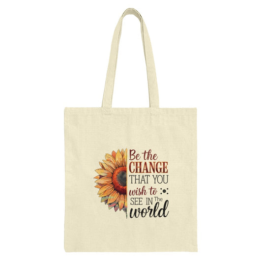 Sunflower Tote Bag, Inspirational Quote Tote, Be The Change, Trendy Carryall, Motivational Gift, Aesthetic Handbag - Tawshia