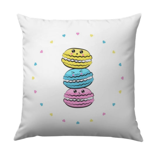 Kawaii Macaron Stack Pillow, Cute Food Art Pillow, Pastel Hearts Throw Pillow, Aesthetic Home Decor, Sweet Treat Pillow, Dessert Lover Gift - Tawshia