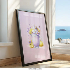 Lemon Lavender Wall Art, Whimsical Drink Decor, Floral Dessert Print, Pastel Kitchen Art, Cute Beverage Poster - Tawshia