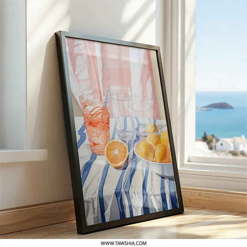 Citrus Still Life Wall Art, Summer Drink Print, Kitchen Wall Decor, Modern Food Artwork, Orange Lemon Art Print, Minimalist Wall Art - Tawshia