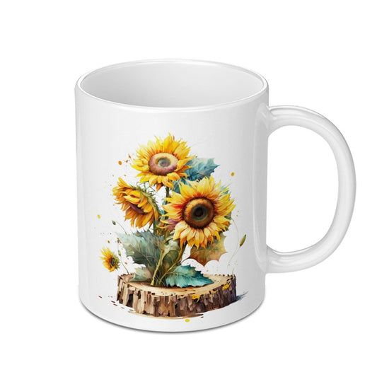 Sunflower Mug, Watercolor Floral Mug, Rustic Wood Slice Art, Coffee Mug, Tea Cup, Gift for Her, Flower Lover Gift, Unique Design Mug - Tawshia
