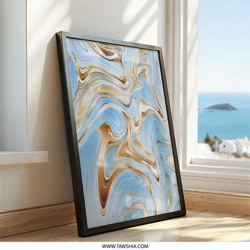 Abstract Marble Wall Art, Gold and Blue Art Print, Modern Home Decor, Fluid Art Design, Elegant Wall Hanging, Contemporary Art - Tawshia