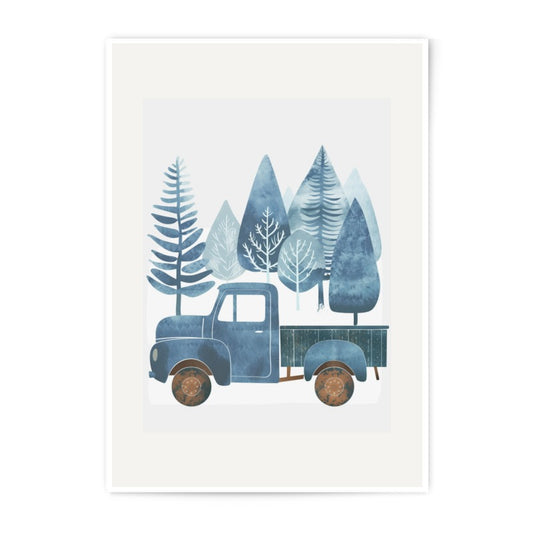 Vintage Truck Photographic Print, Blue Truck Art Print, Winter Tree Print, Farmhouse Decor, Wall Art, Home Decor - Tawshia